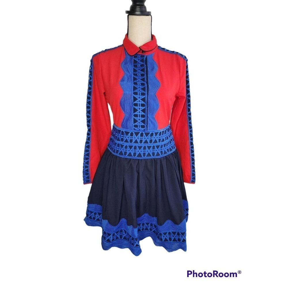 UNE-fluer Boho Shirt Dress Knee Length Embroidery Cut Women's Size Small